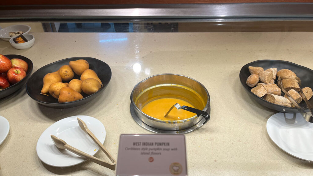 West Indian Pumpkin Soup at Chef's Choice West Indies themed menu at the Lido Marketplace lunch buffet on the Carnival Venezia