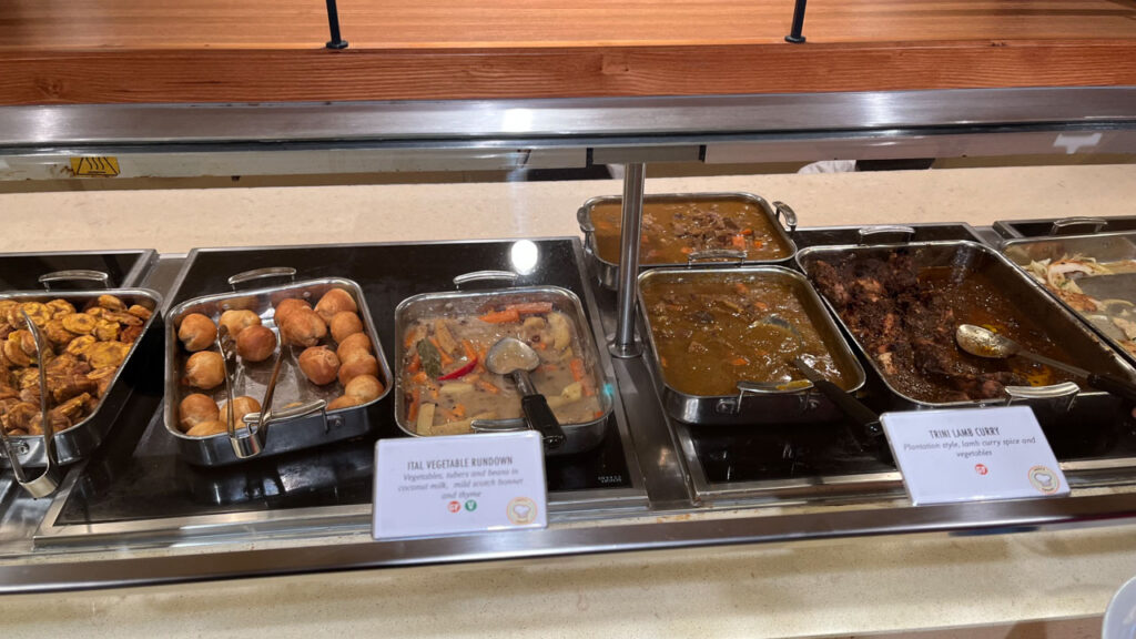 Some of the West Indies themed food items available at Chef's Choice at the Lido Marketplace lunch buffet on the Carnival Venezia