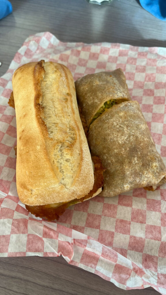 The Torta de Milanese and the Sicilian Chicken Wrap from Tomodoro on the Carnival Venezia (which is basically the Blue Iguana Cantina with three additional choices that are Italian themed) The Torta de Milanese was just OK (IMO), and the Sicilian Chicken Wrap was better than I expected it would be.