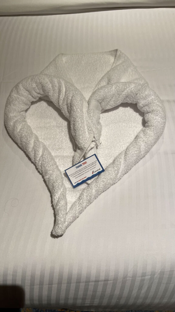 No towel animal in our stateroom that day, instead we got a towel heart