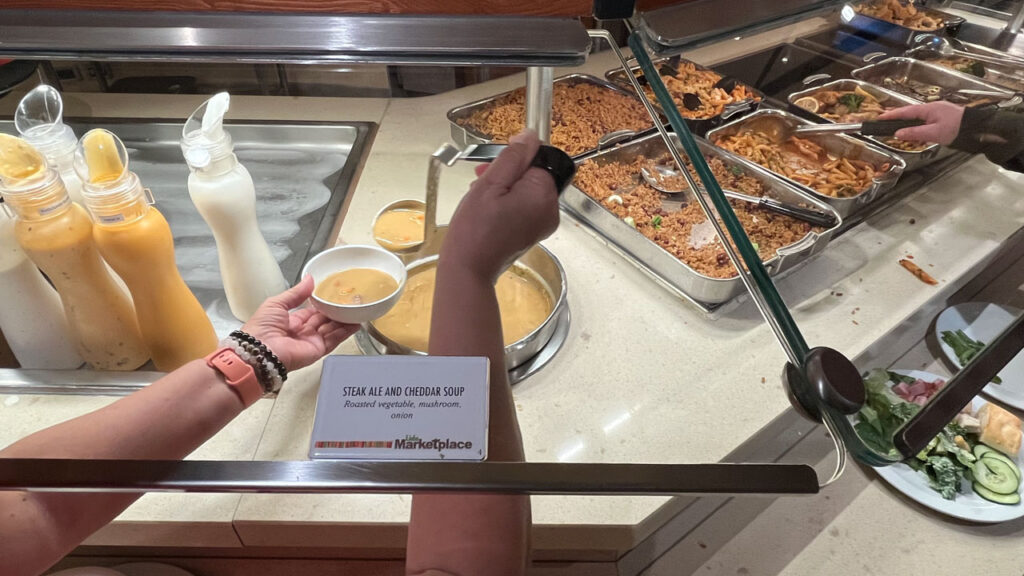 Steak Ale and Cheddar Soup at the Lido Marketplace dinner buffet on the Carnival Venezia